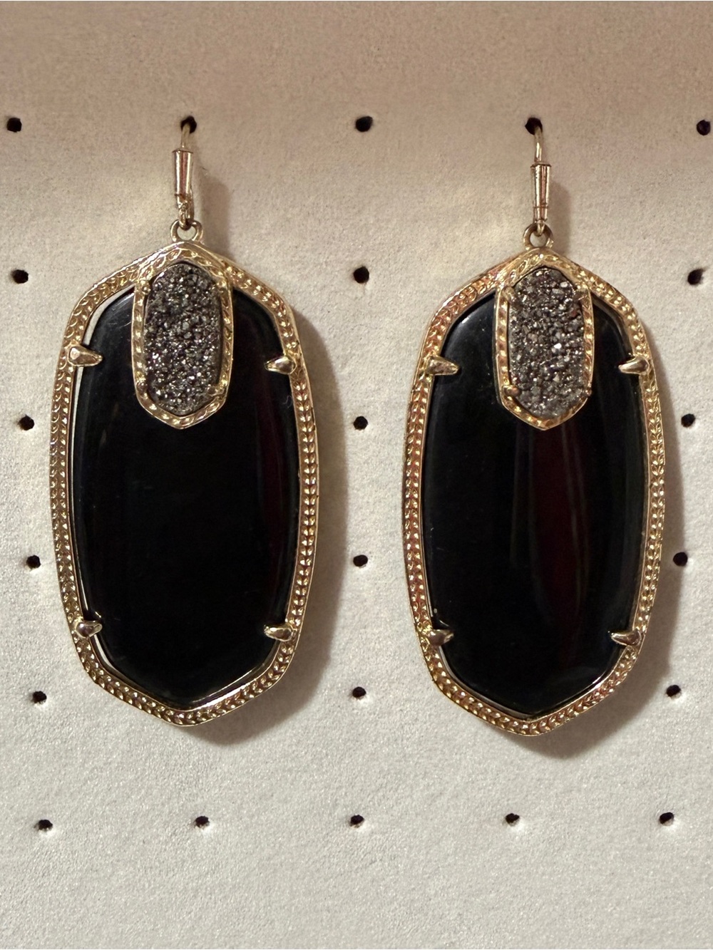 Kendra Scott Emmy Black and Silver Druzy Gold Drop Earrings